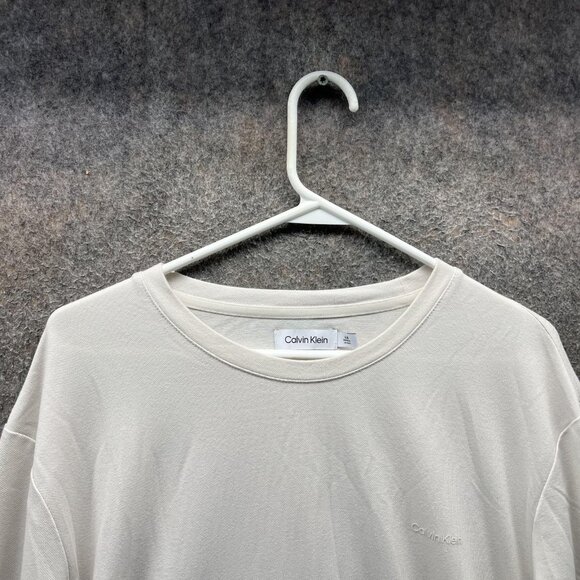 Calvin Klein Shirt Mens Large Cream Long Sleeve Crewneck Cotton Blend Casual - Picture 9 of 12